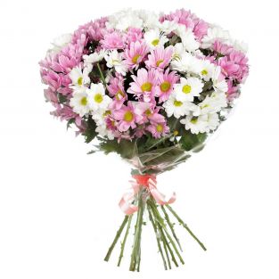 Букет из белых и розовых хризантем - купить с доставкой в по Горячим Ключам